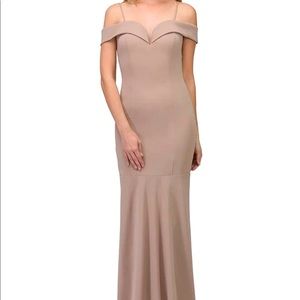 Eureka Fashion Formal Gown - Taupe Off Shoulder Mermaid Style w/ Sweetheart Neck